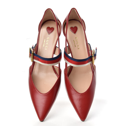 Gucci Malaga Kid Grosgrain Sylvie Web Bamboo Mules 36 Hibiscus Red 5 of 10