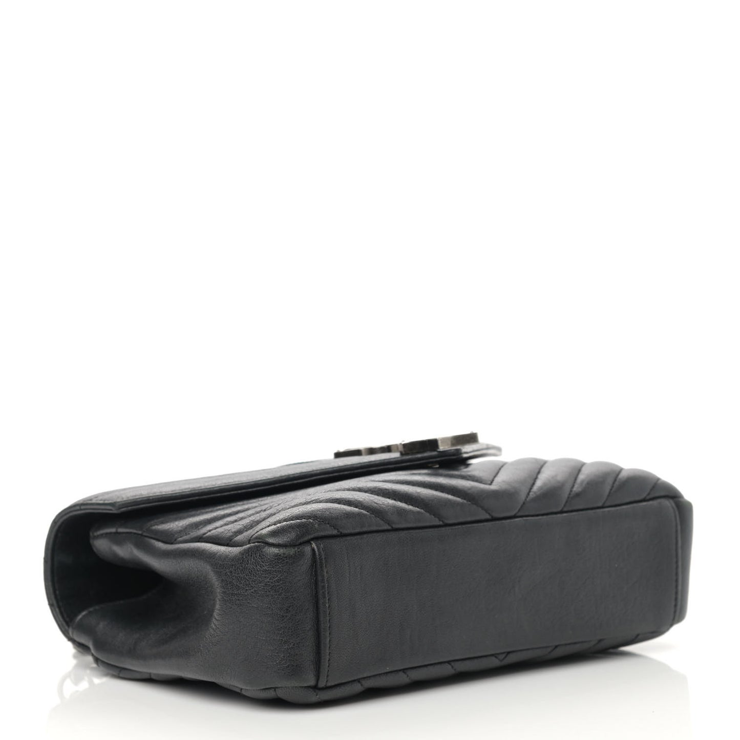 Sheepskin Matelasse Chevron Monogram Medium College Bag Black