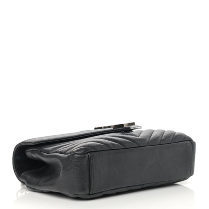 Saint Laurent Sheepskin Matelasse Chevron Monogram Medium College Bag Black 3 of 19