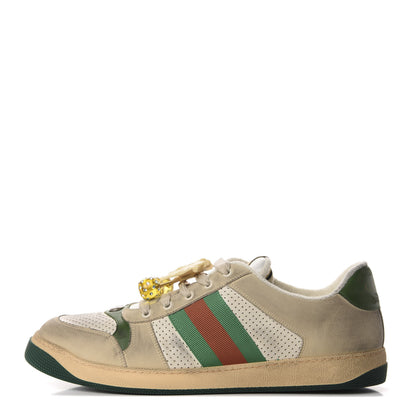 Gucci Nubuck Web Cherries Mens Screener Sneakers 13 Dusty Milk White Vintage Green 1 of 9