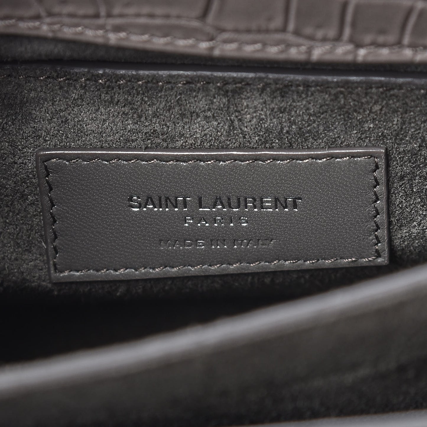 Calfskin Crocodile Embossed Medium Monogram Sunset Fog