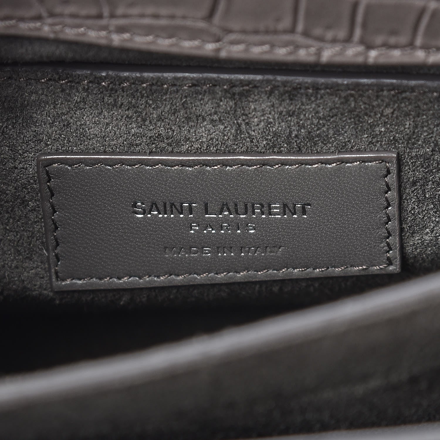 Saint Laurent Calfskin Crocodile Embossed Medium Monogram Sunset Fog 8 of 8