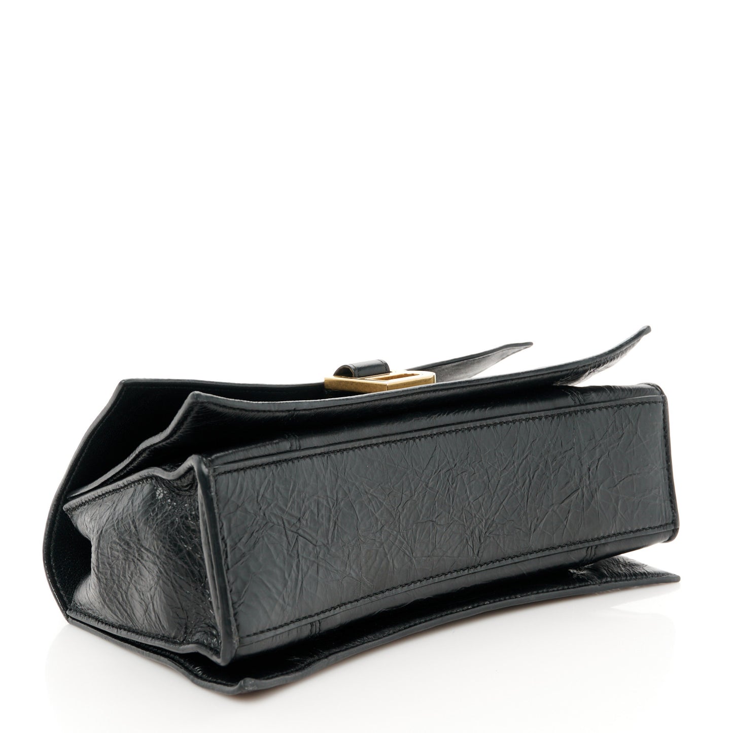 Crushed Calfskin Quilted Aged Gold Hardware Small Crush Chain Bag Black