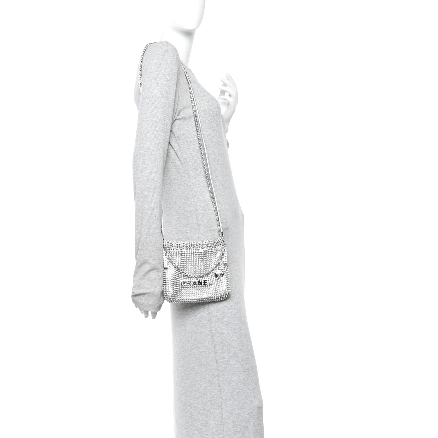 Chanel Crystal Embellished Metallic Lambskin Mini Chanel 22 Silver 2 of 11