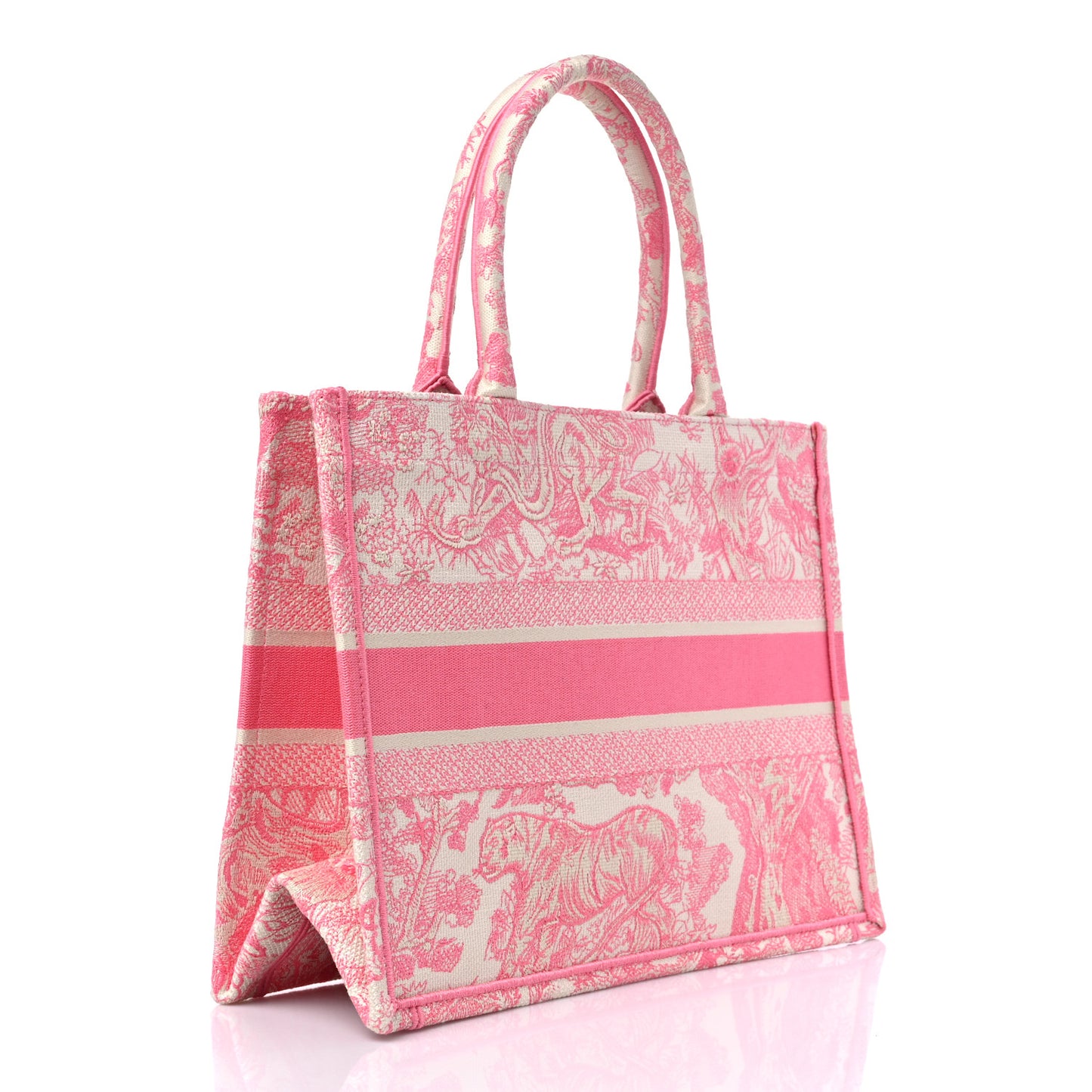 Canvas Embroidered Medium Dioriviera Toile De Jouy Book Tote Peony Pink