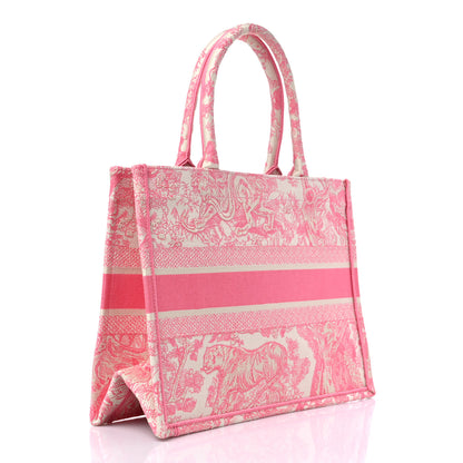 Christian Dior Canvas Embroidered Medium Dioriviera Toile De Jouy Book Tote Peony Pink 3 of 12