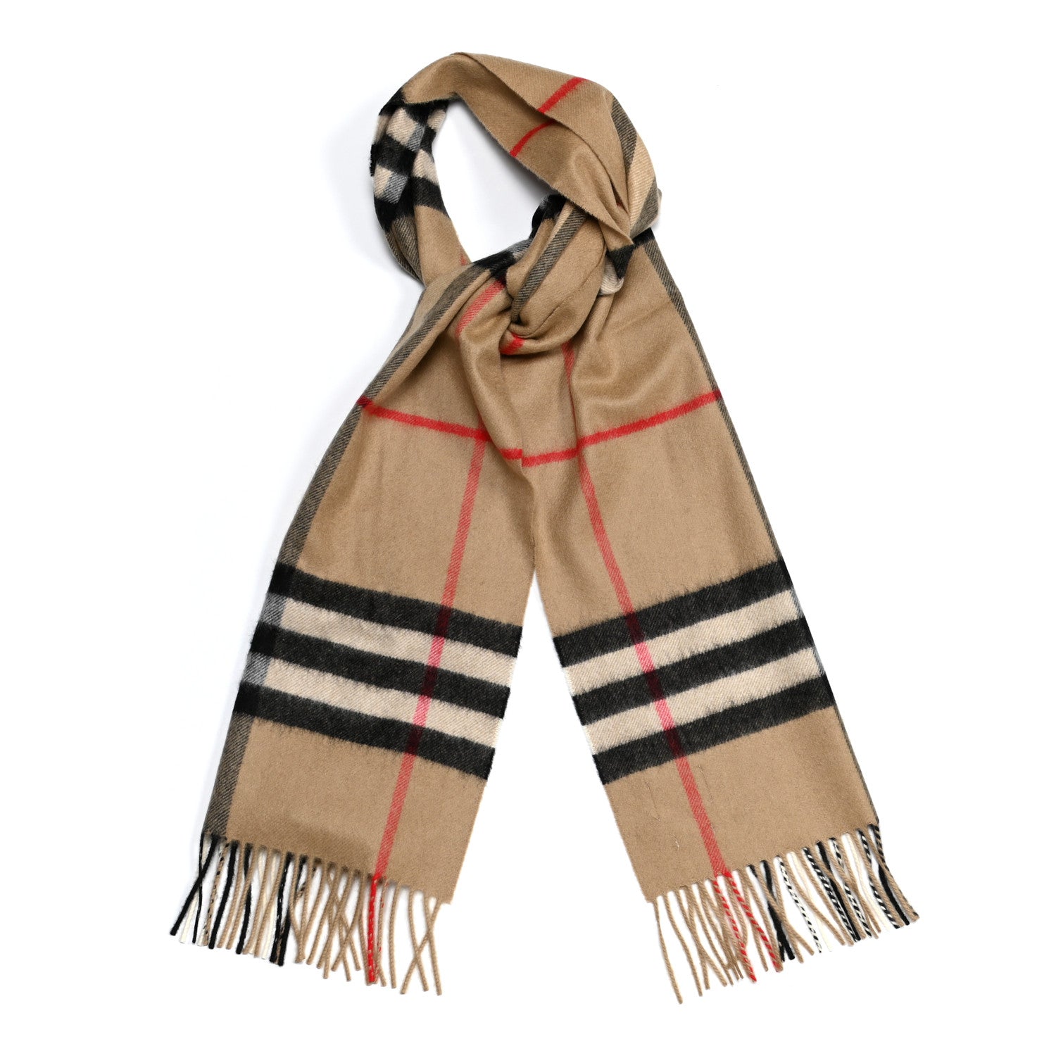 Burberry Cashmere Giant Check Fringe Scarf Archive Beige 1 of 5