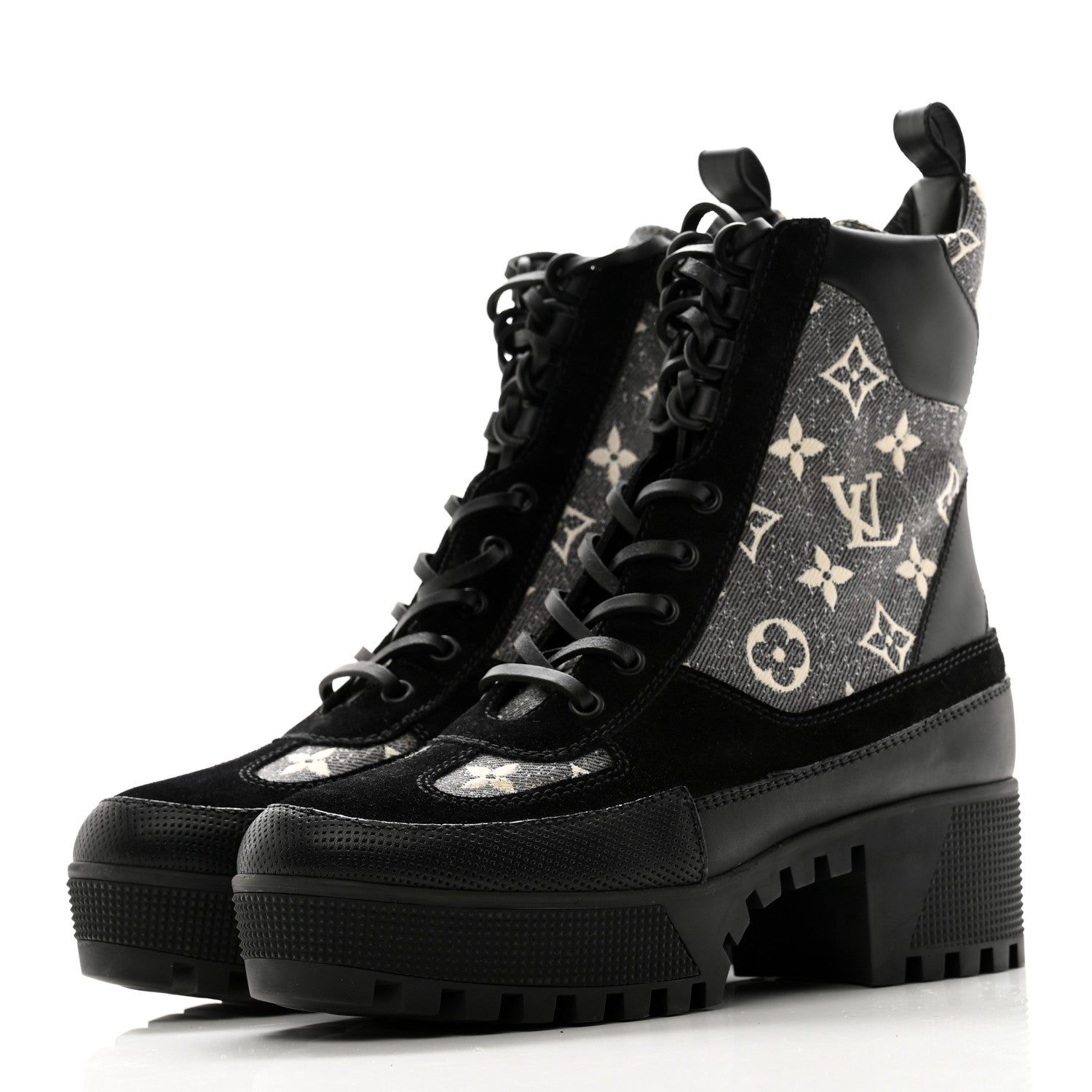 Louis Vuitton Calfskin Monogram Denim Laureate Platform Desert Boots 37 Grey 3 of 8