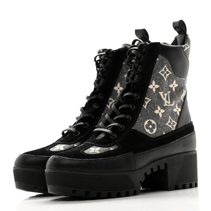 Louis Vuitton Calfskin Monogram Denim Laureate Platform Desert Boots 37 Grey 3 of 8