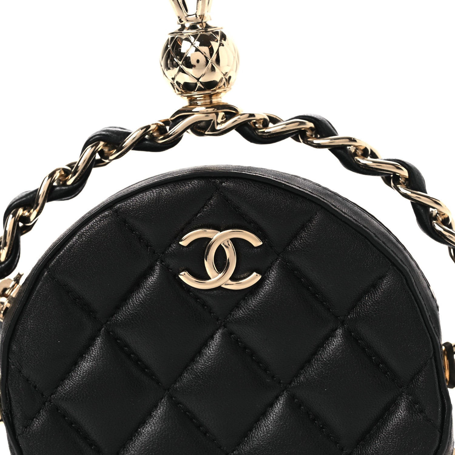 Chanel Lambskin Quilted Chain Round Mini Clutch Black 9 of 12