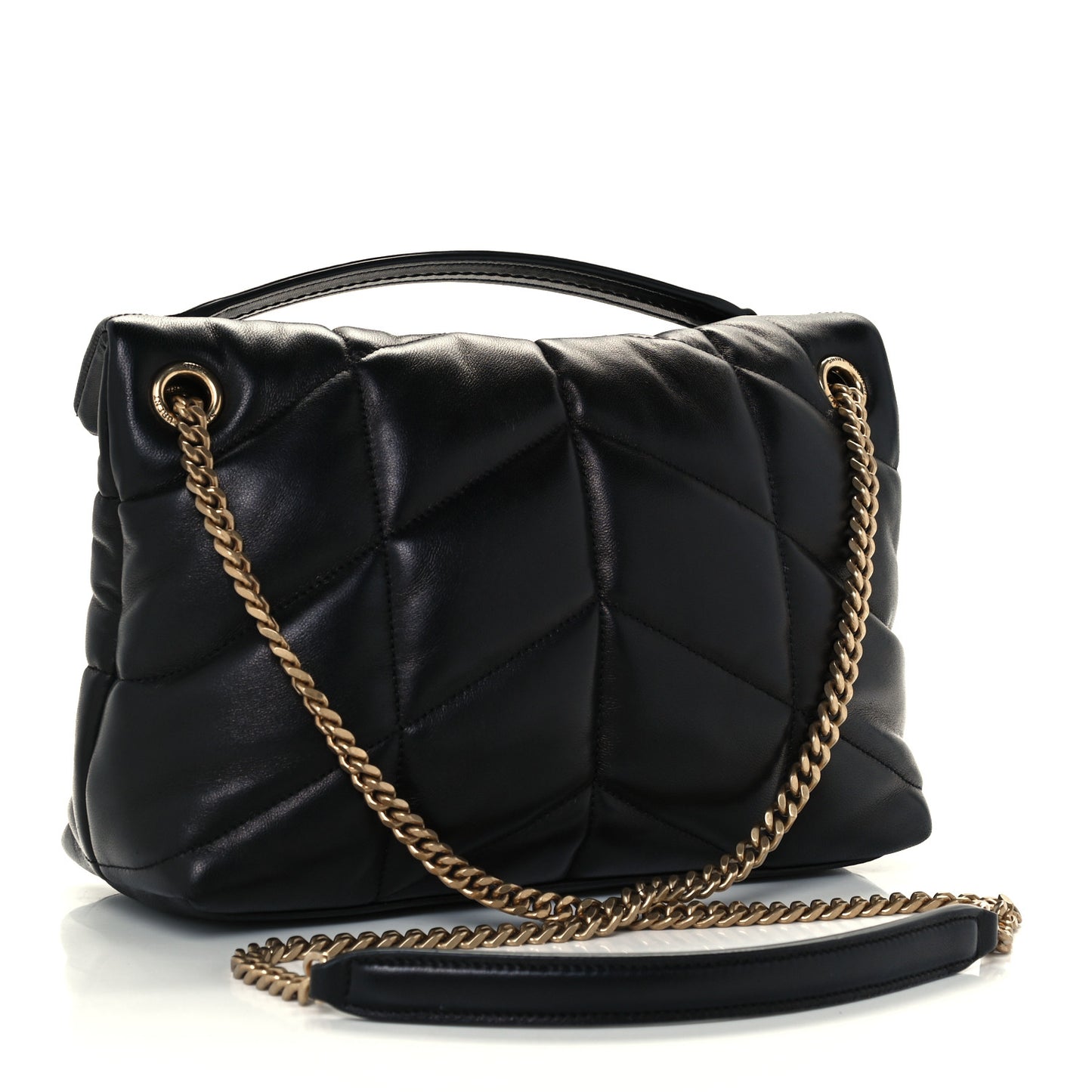 Lambskin Quilted Small Loulou Puffer Monogram Chain Satchel Black