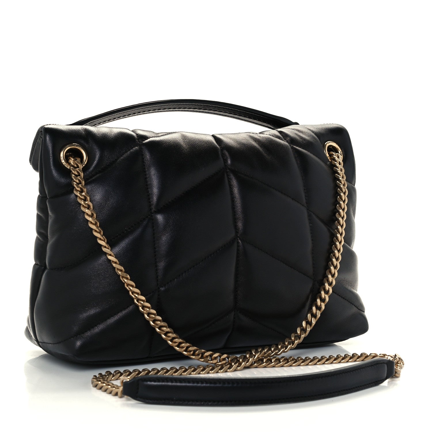 Saint Laurent Lambskin Quilted Small Loulou Puffer Monogram Chain Satchel Black 3 of 11