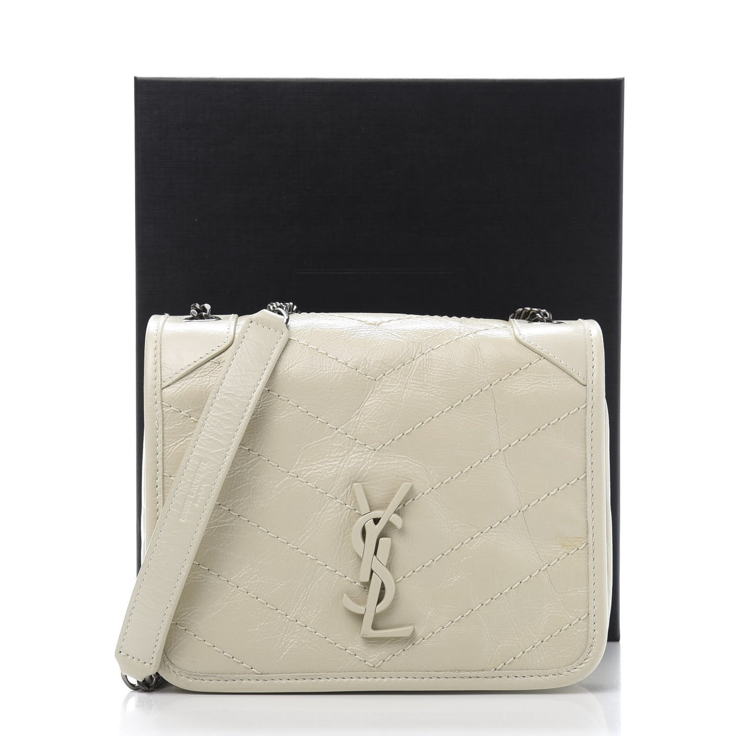 Crinkled Calfskin Matelasse Monogram Niki Chain Wallet Crema Soft