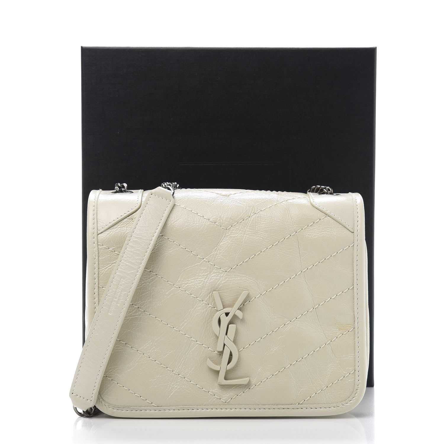 Saint Laurent Crinkled Calfskin Matelasse Monogram Niki Chain Wallet Crema Soft 10 of 10