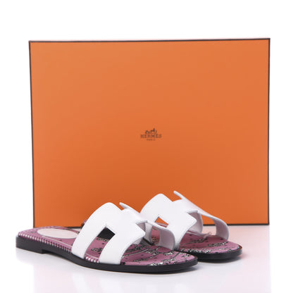 Hermes Box Calfskin Bois De Rose Oran Sandals 37 White 8 of 8
