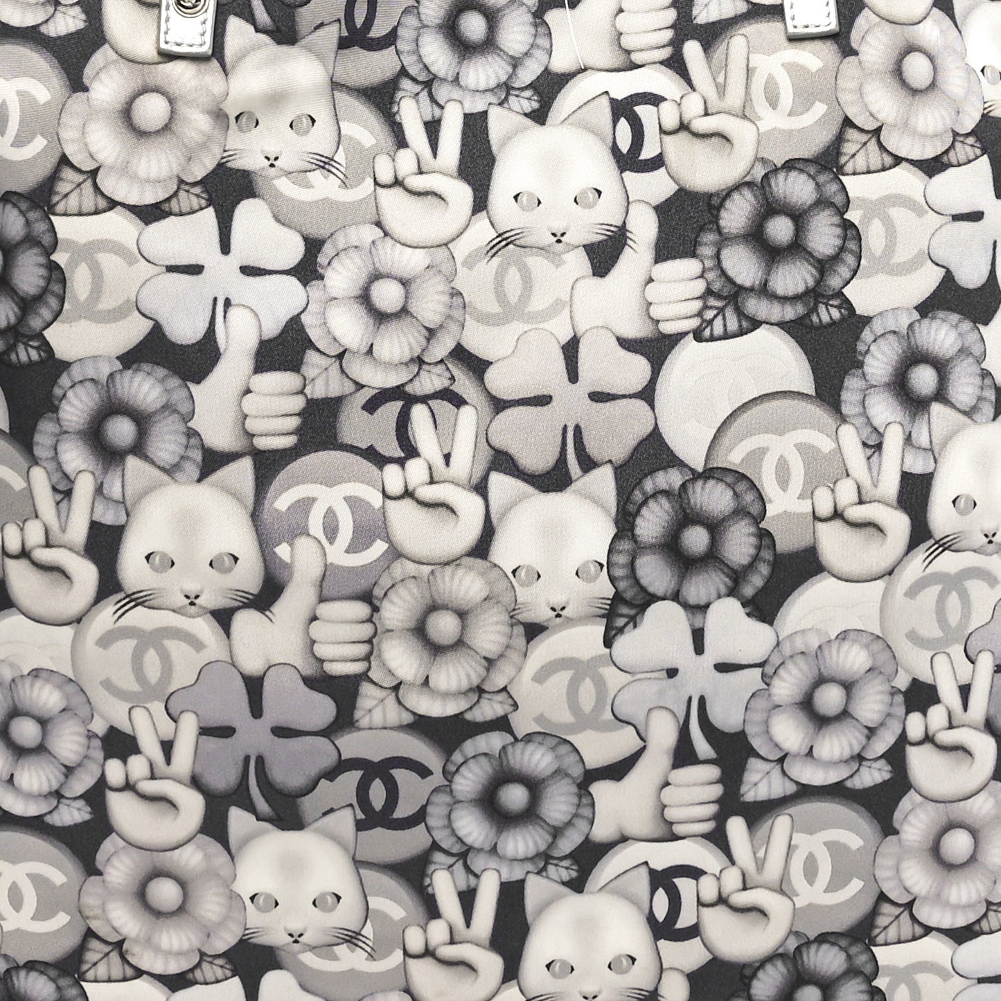 Nylon Cat Emoticon Tote Navy Silver