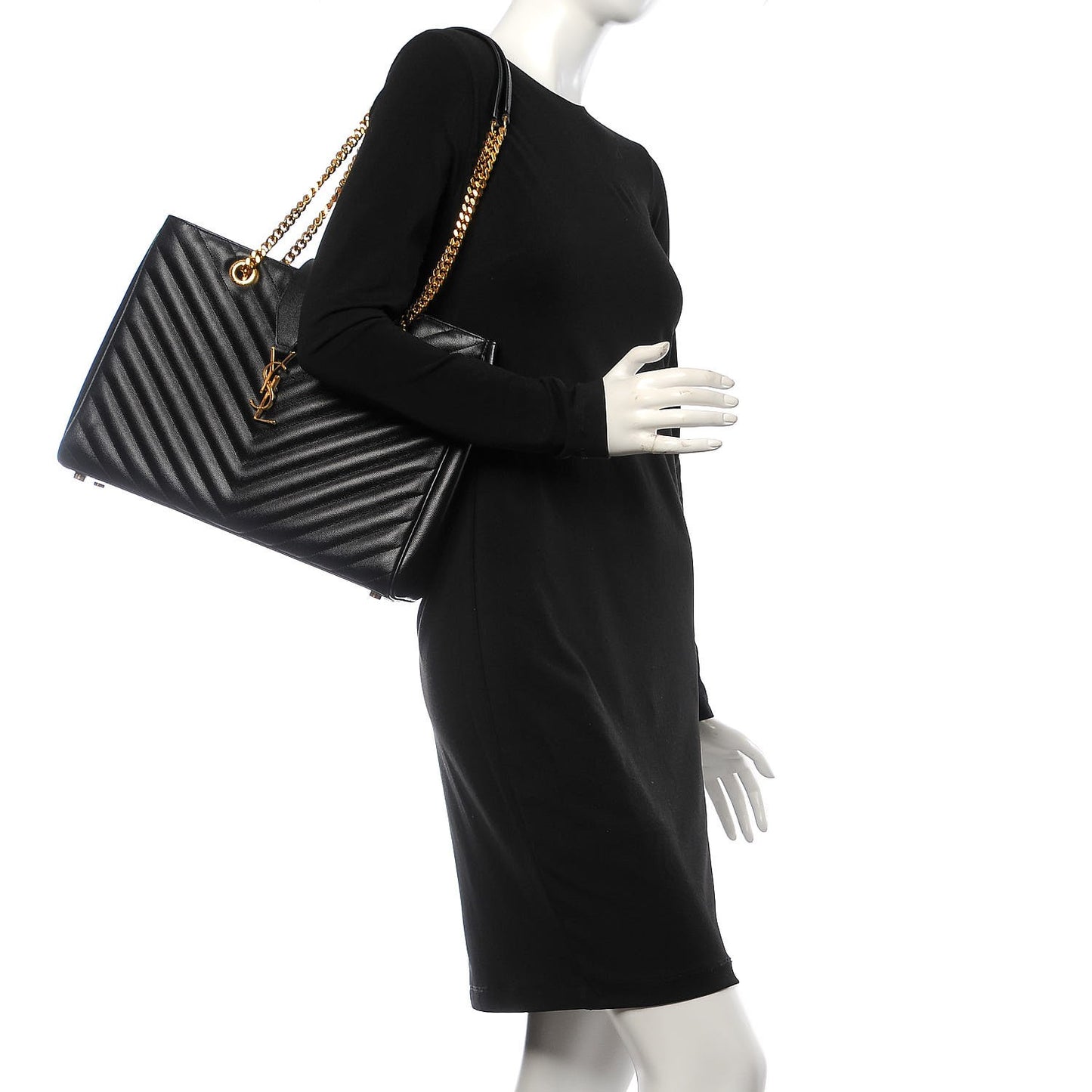 Grain De Poudre Matelasse Chevron Monogram Shopping Bag Black