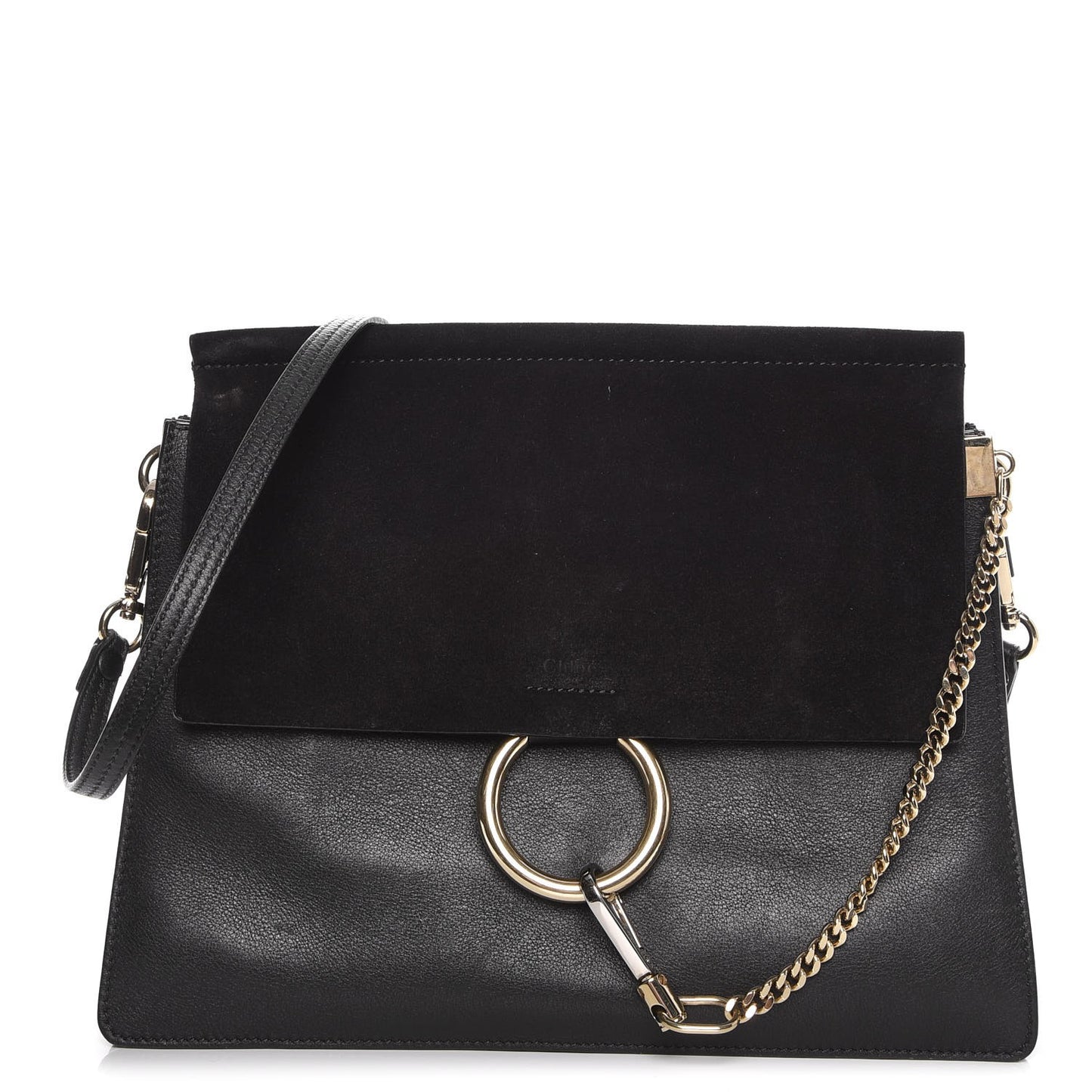 Suede Calfskin Medium Faye Shoulder Bag Black