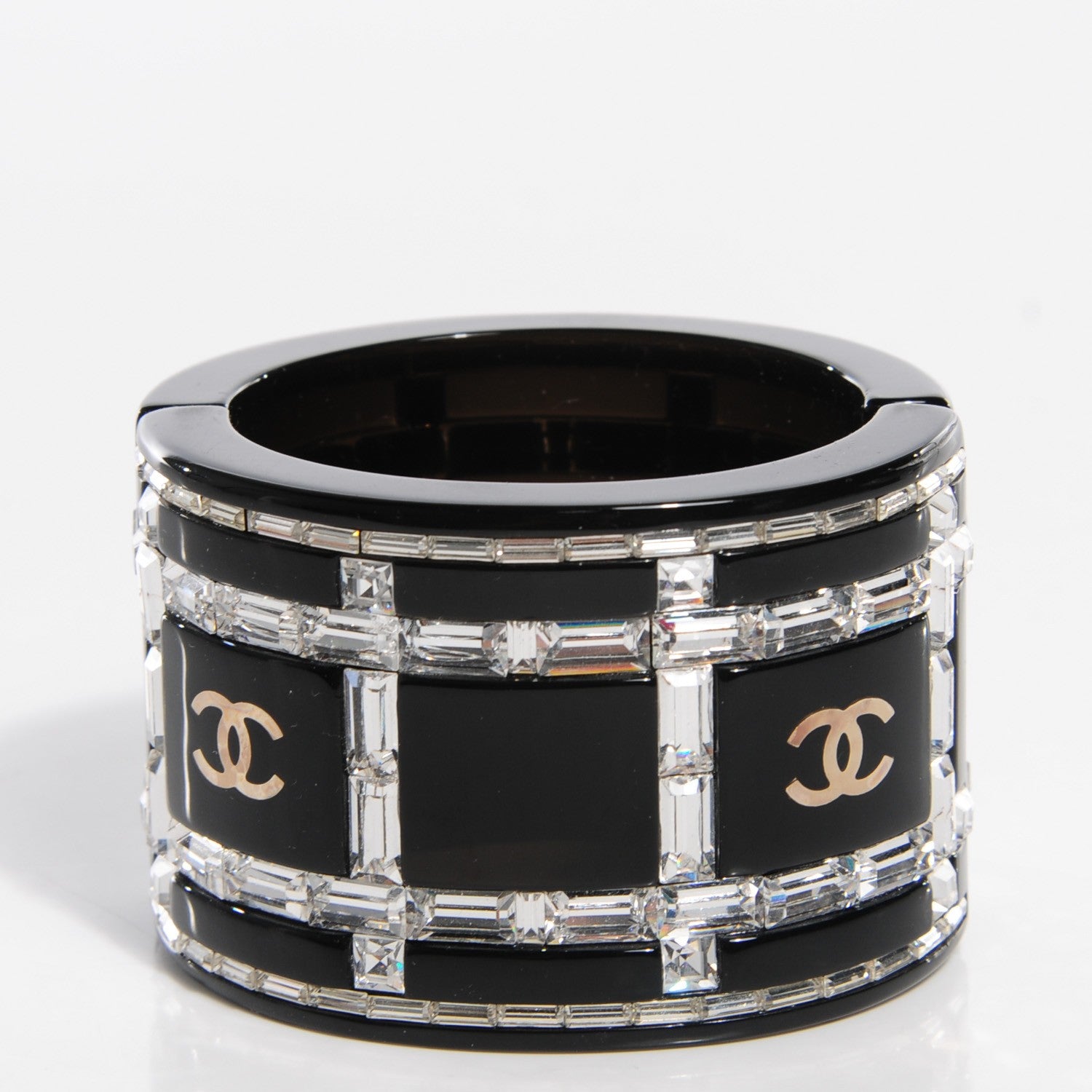 Chanel Resin Crystal Baguette Geometric CC Cuff Black 3 of 6