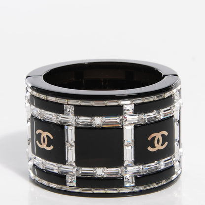 Chanel Resin Crystal Baguette Geometric CC Cuff Black 3 of 6