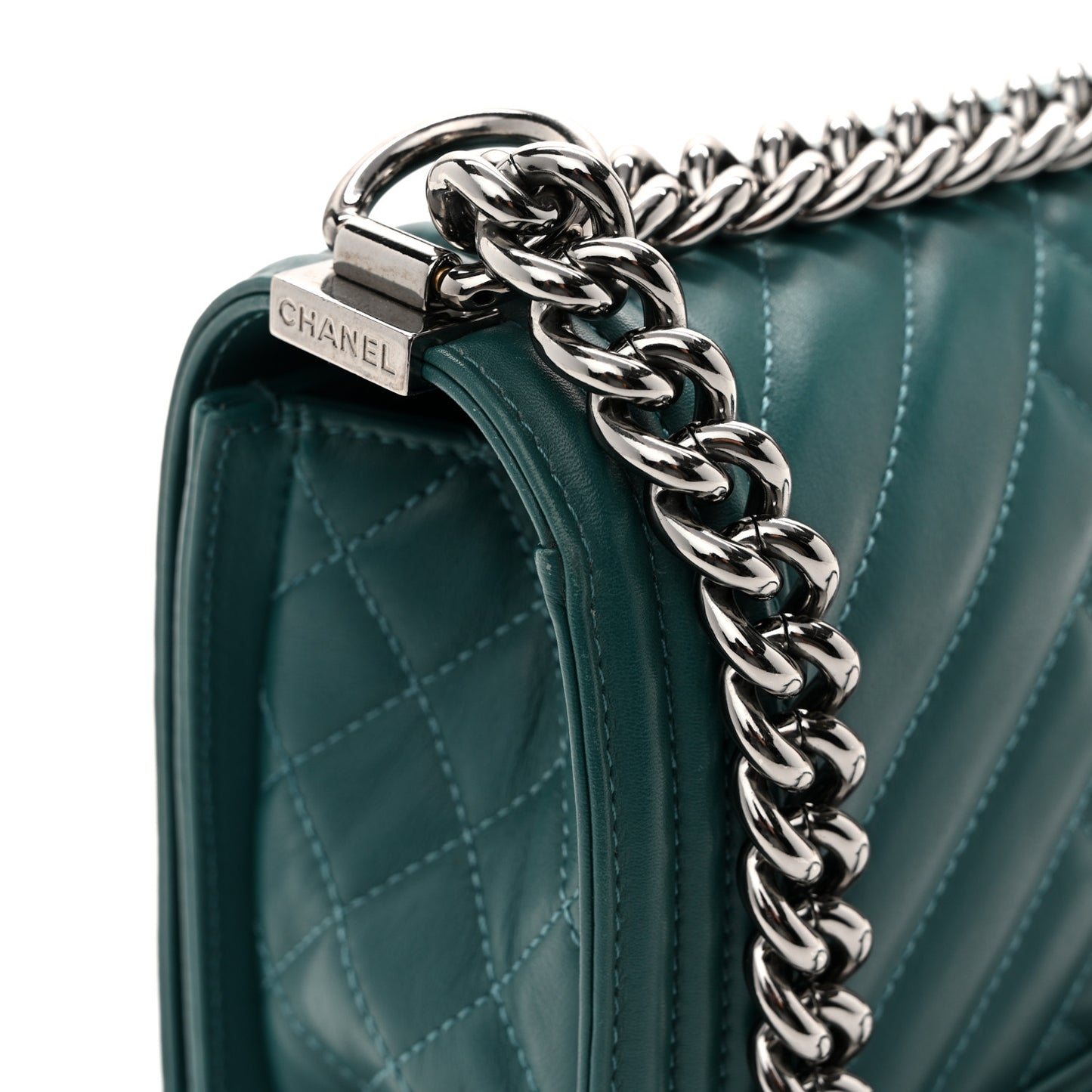 Calfskin Chevron Quilted Medium Boy Flap Turquoise