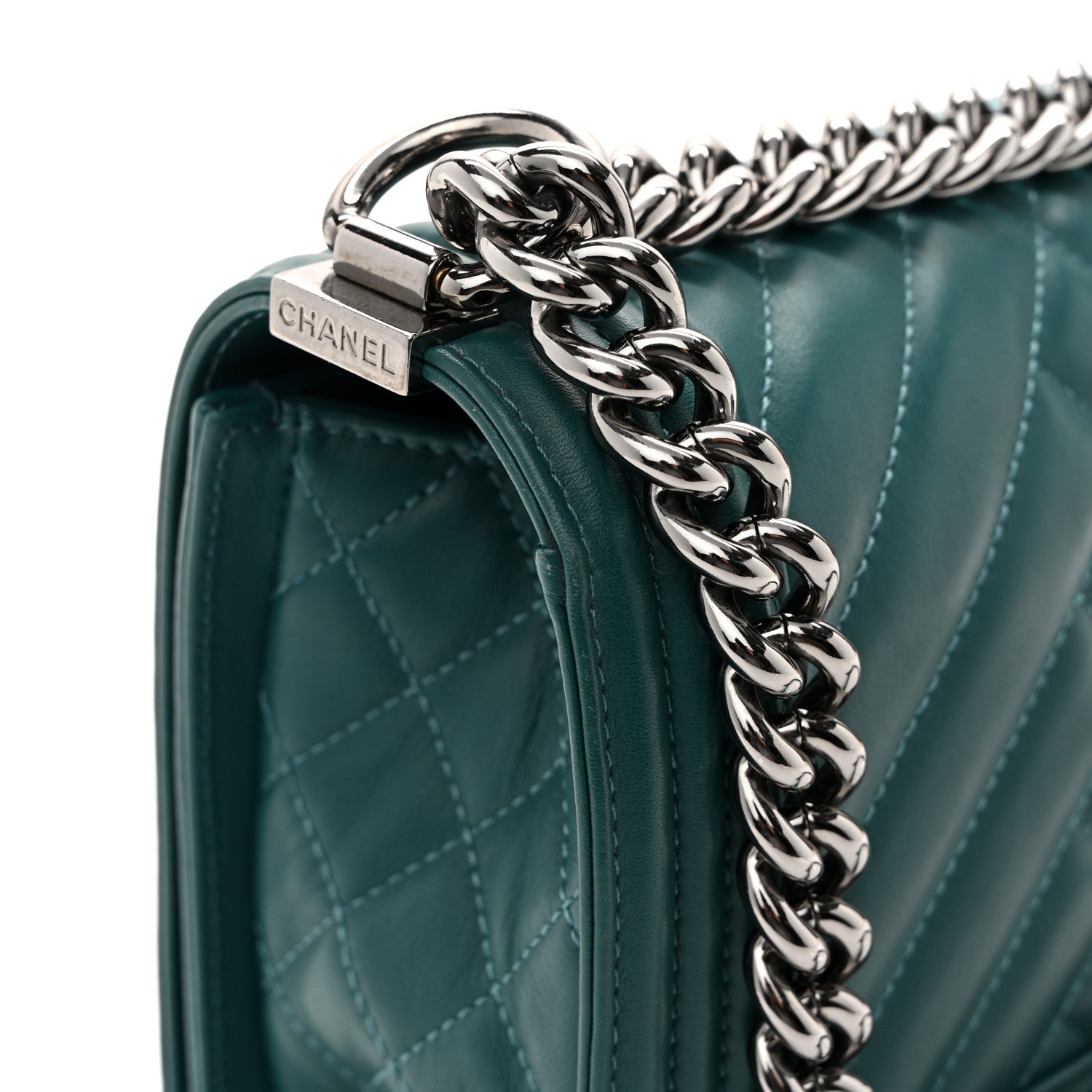 Chanel Calfskin Chevron Quilted Medium Boy Flap Turquoise 11 of 15