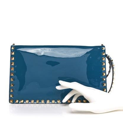 Valentino Garavani Patent Rockstud Wristlet Clutch Blue 2 of 13