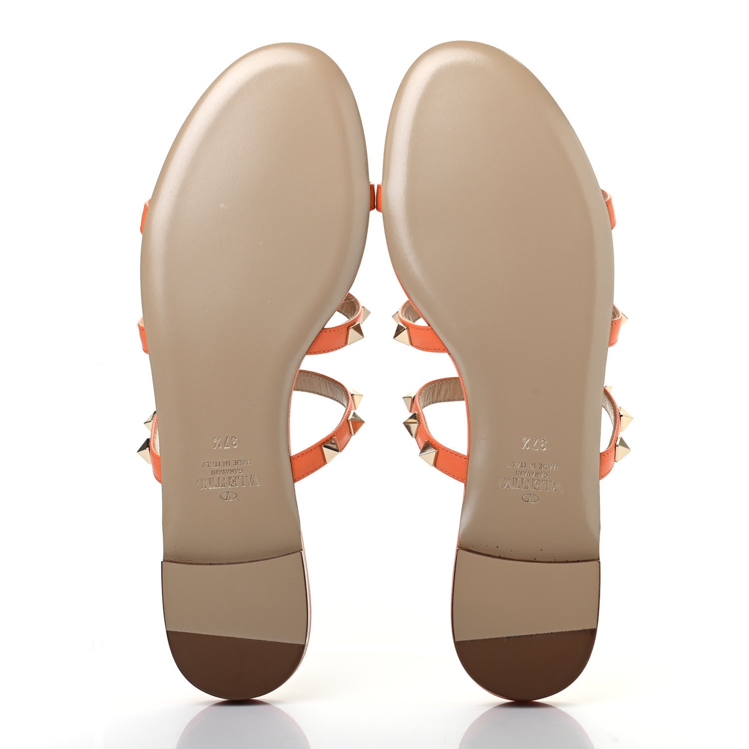 Valentino Garavani Nappa Rockstud Caged Flat Slide Sandals 37.5 Orange Zest 4 of 4