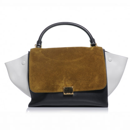 Celine Calfskin and Suede Small Tri-Color Trapeze Khaki 1 of 8