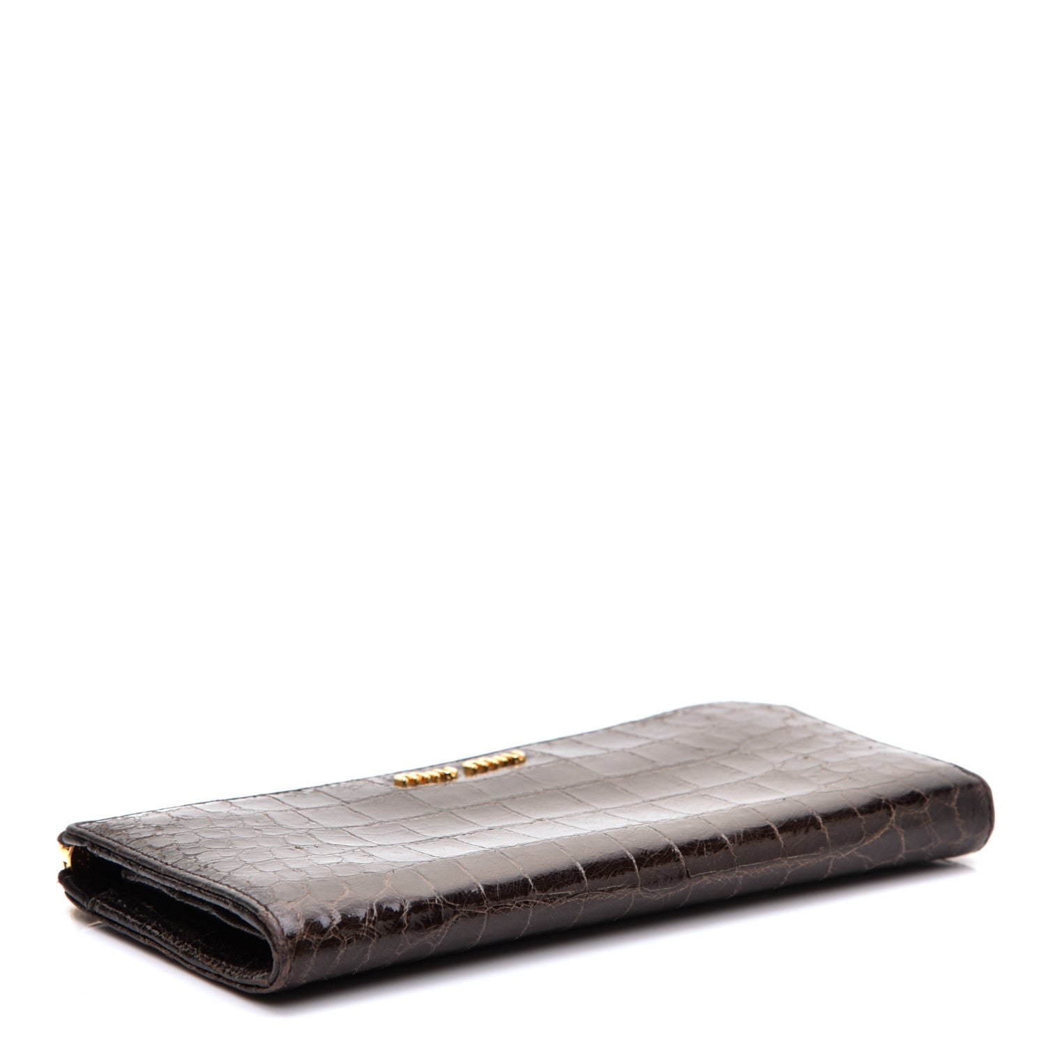 Miu Miu Calfskin Crocodile Embossed Calfskin Zip Around Wallet Dark Brown 4 of 6