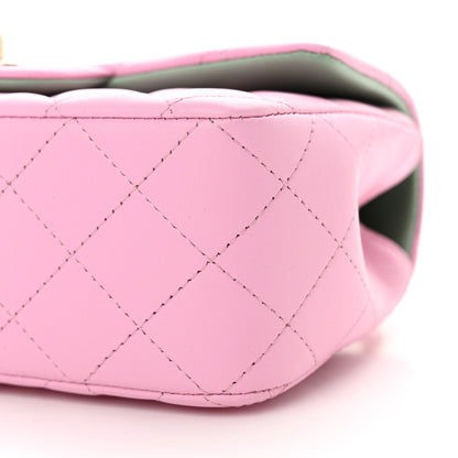 Chanel Lambskin Quilted Mini Top Handle Rectangular Flap Pink Green 10 of 11