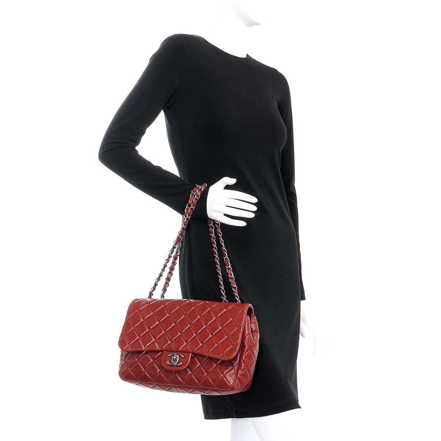 Lambskin Quilted Jumbo Single Flap Dark Red
