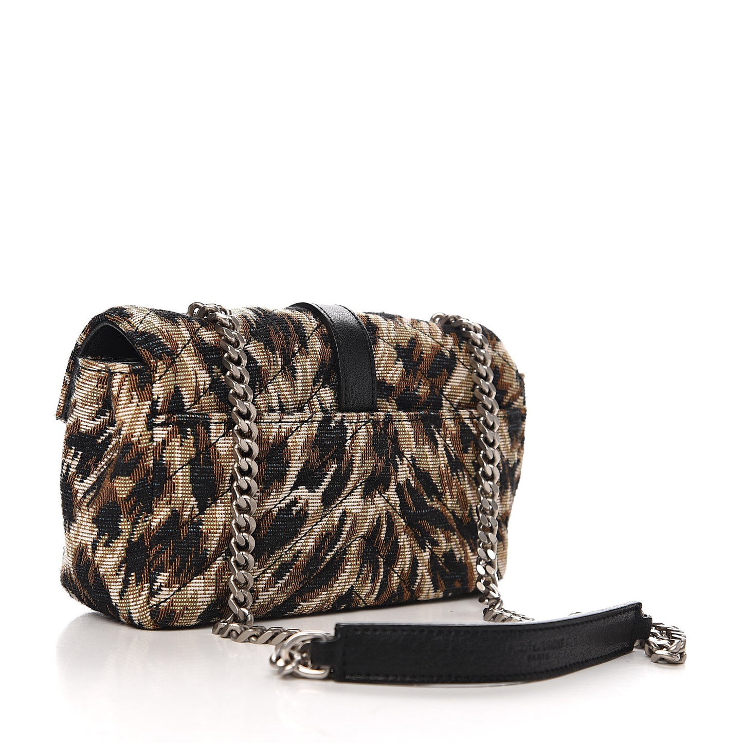 Jacquard Leopard Matelasse Chevron Monogram Baby Chain Bag Black