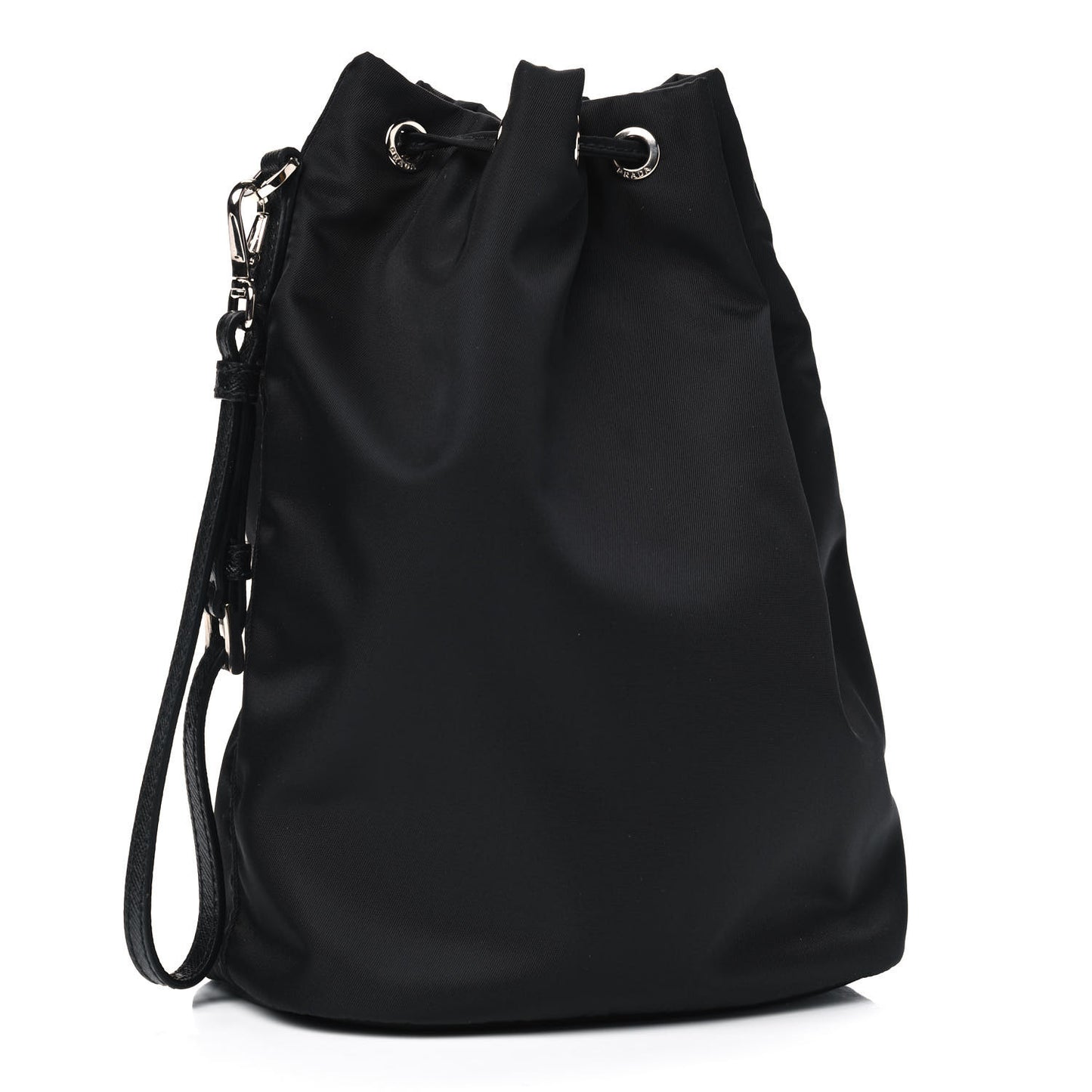 Saffiano Tessuto Nylon Vela Bucket Wristlet Black