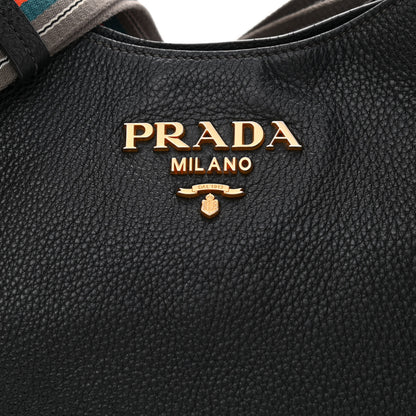 Prada Vitello Daino Zippered Messenger Hobo Black 9 of 16