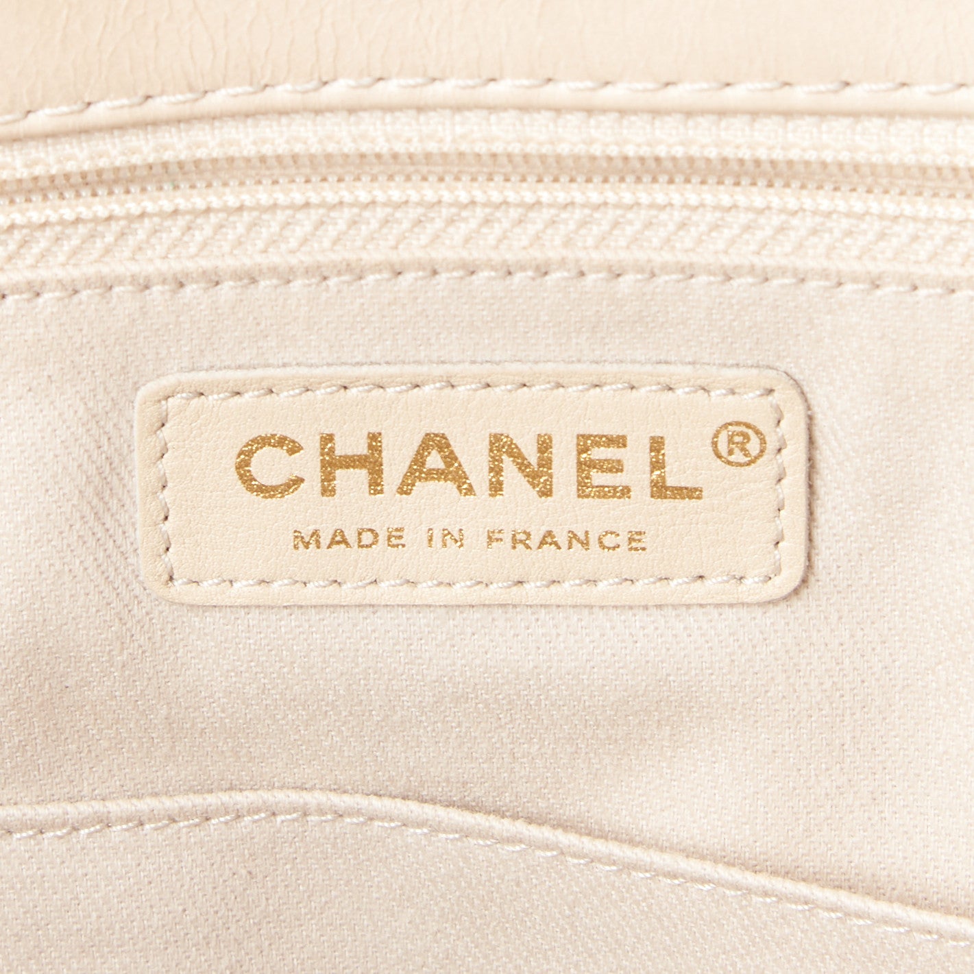 Glazed Calfskin Quilted Large Front Pocket Tote Beige