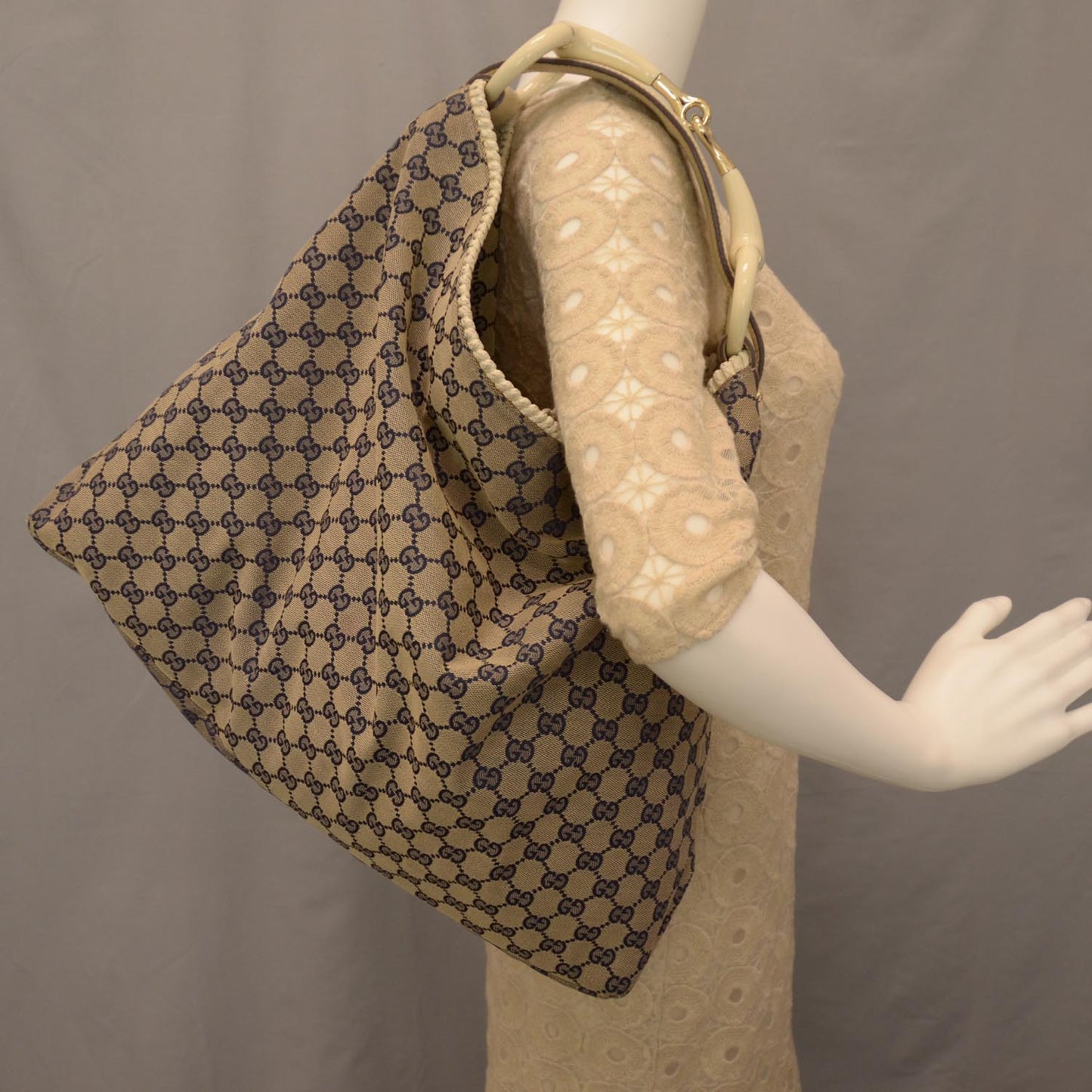 Monogram Large Horsebit Chain Hobo Navy