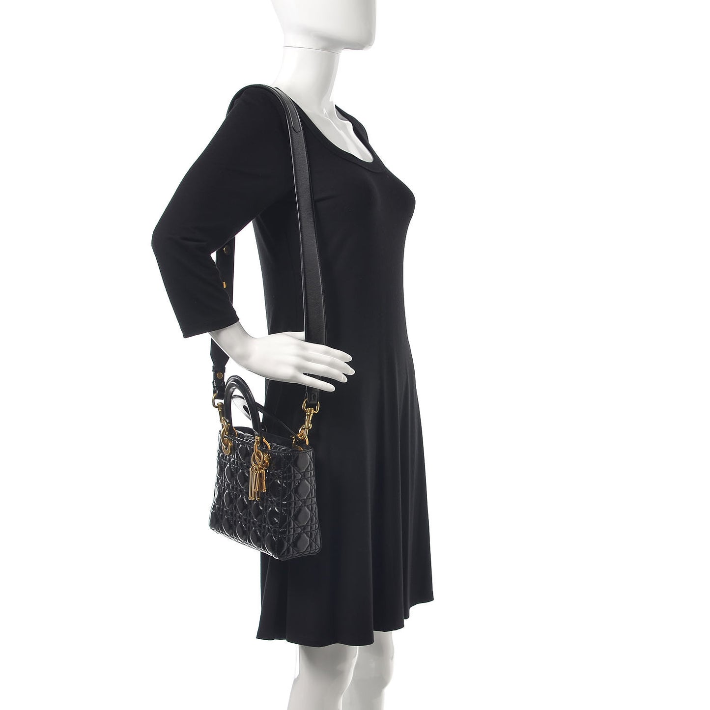 Crinkled Patent Cannage Small Lucky Badges My Lady Dior Black