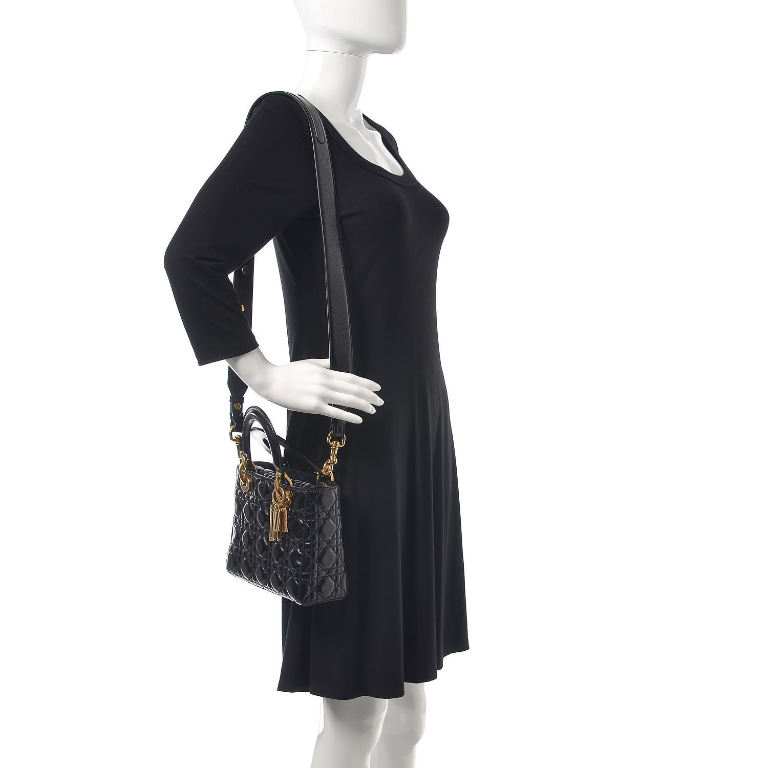 Christian Dior Crinkled Patent Cannage Small Lucky Badges My Lady Dior Black 2 of 11