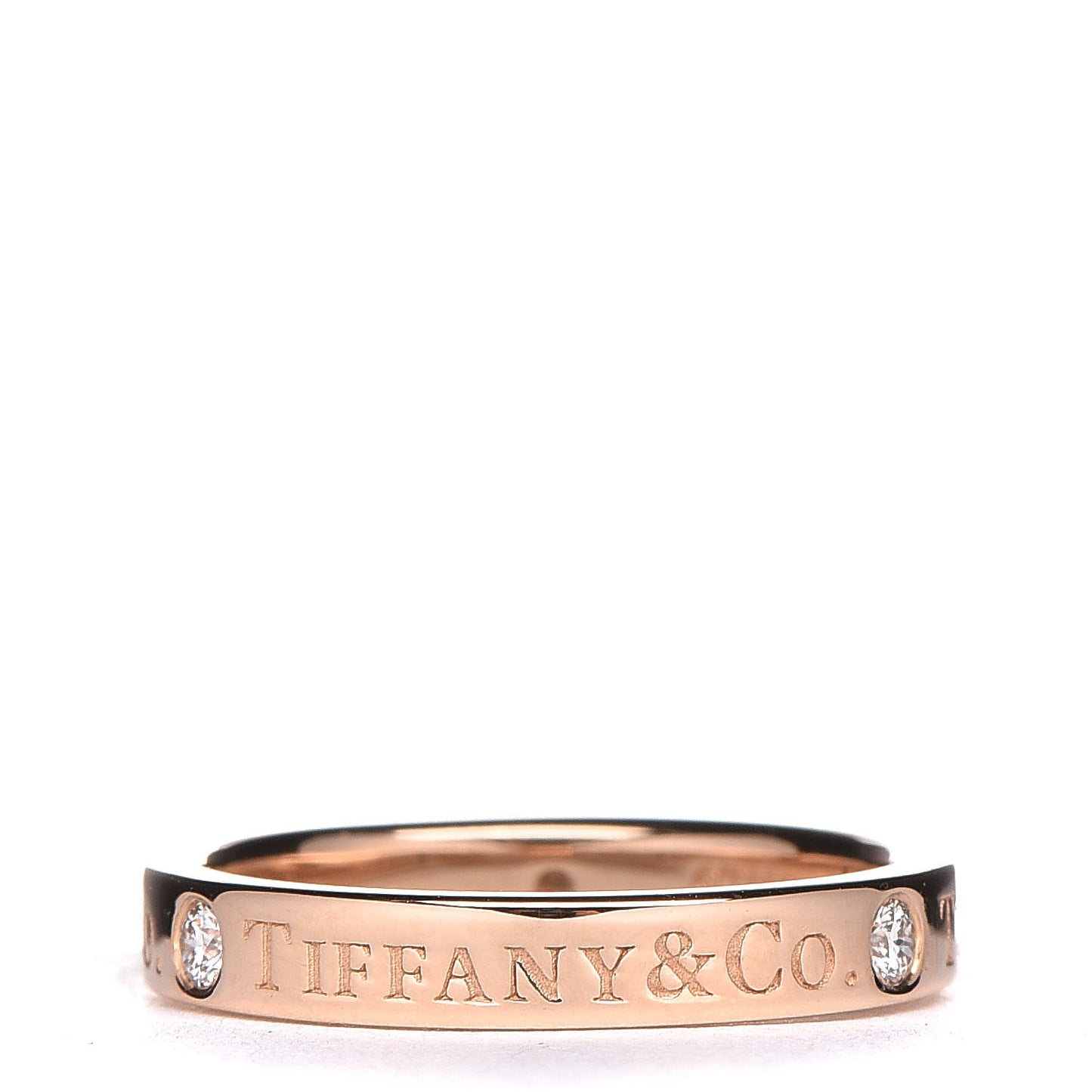 18K Rose Gold Diamond 3mm Logo Band Ring 47 4