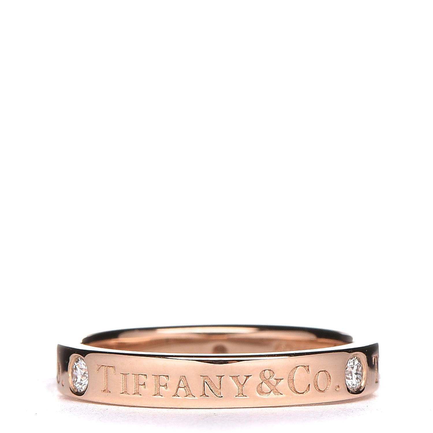 Tiffany 18K Rose Gold Diamond 3mm Logo Band Ring 47 4 3 of 4
