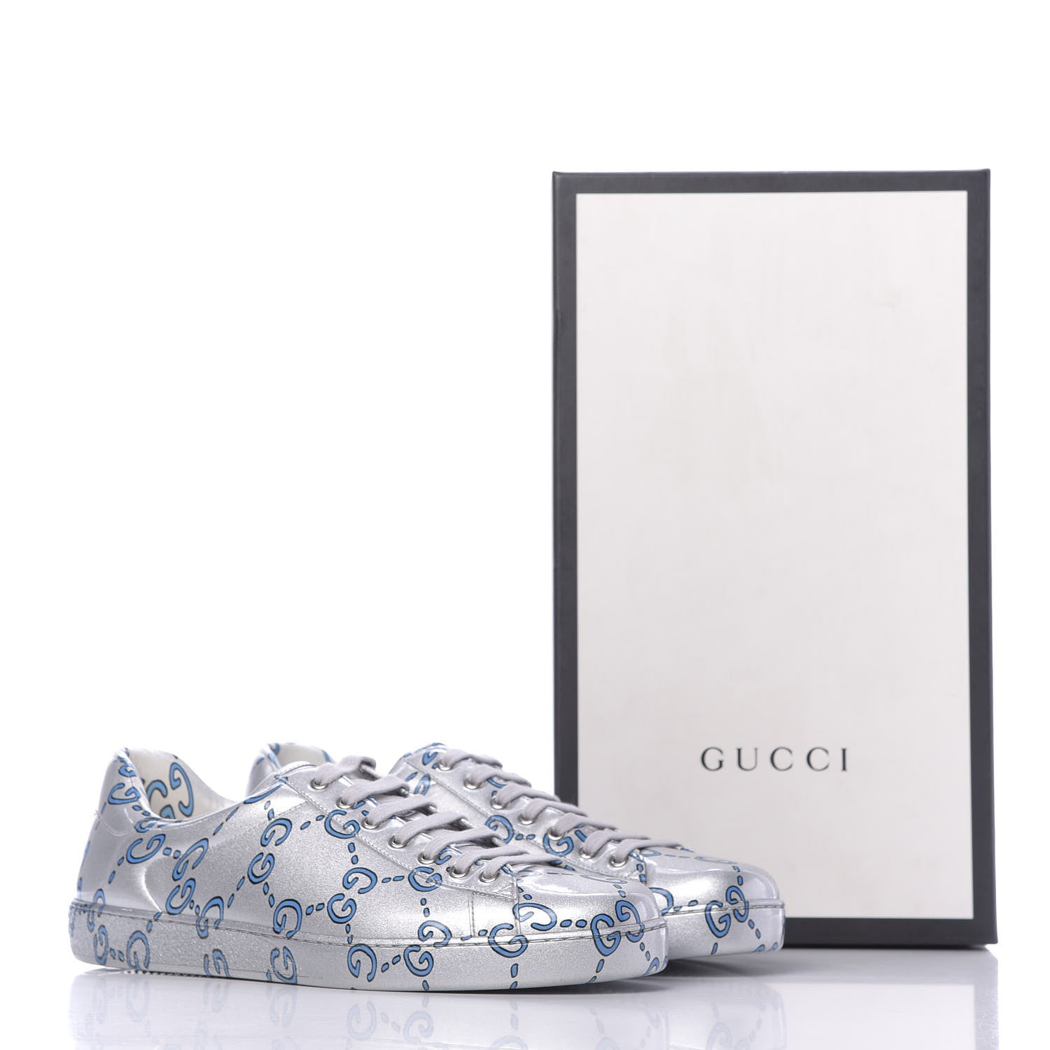 Gucci Miro Rubber Wax GucciGhost Print Mens New Ace Sneakers 10.5 Silver 11 of 11