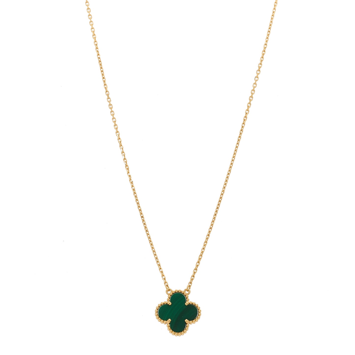 18K Yellow Gold Malachite Vintage Alhambra Pendant Necklace