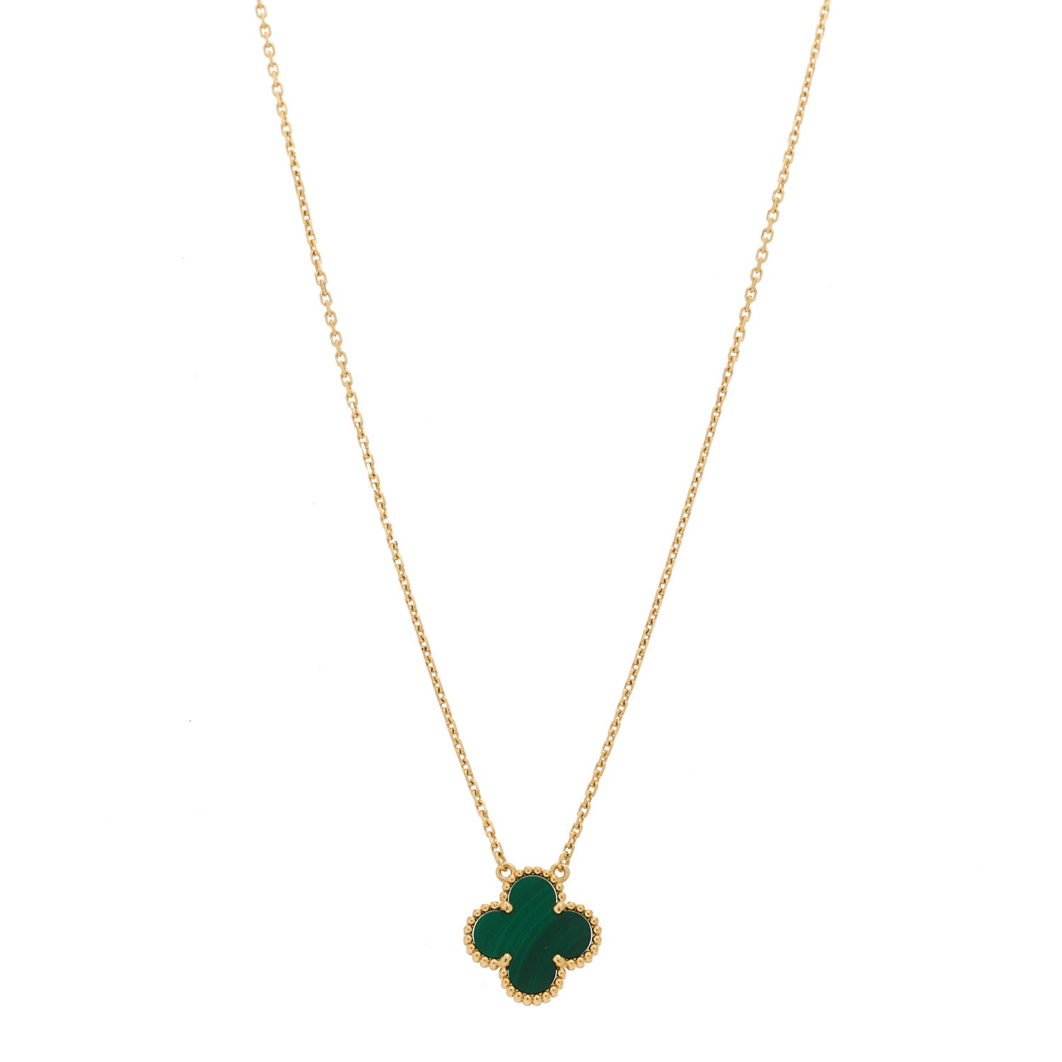 Van Cleef & Arpels 18K Yellow Gold Malachite Vintage Alhambra Pendant Necklace 1 of 6