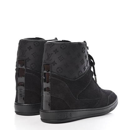 Louis Vuitton Calfskin Suede Monogram Cliff Top Wedge Sneakers 38.5 Black 4 of 8