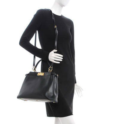 Fendi Vitello Morgan Shiny Nappa Medium Peekaboo Iconic Satchel Black 2 of 10