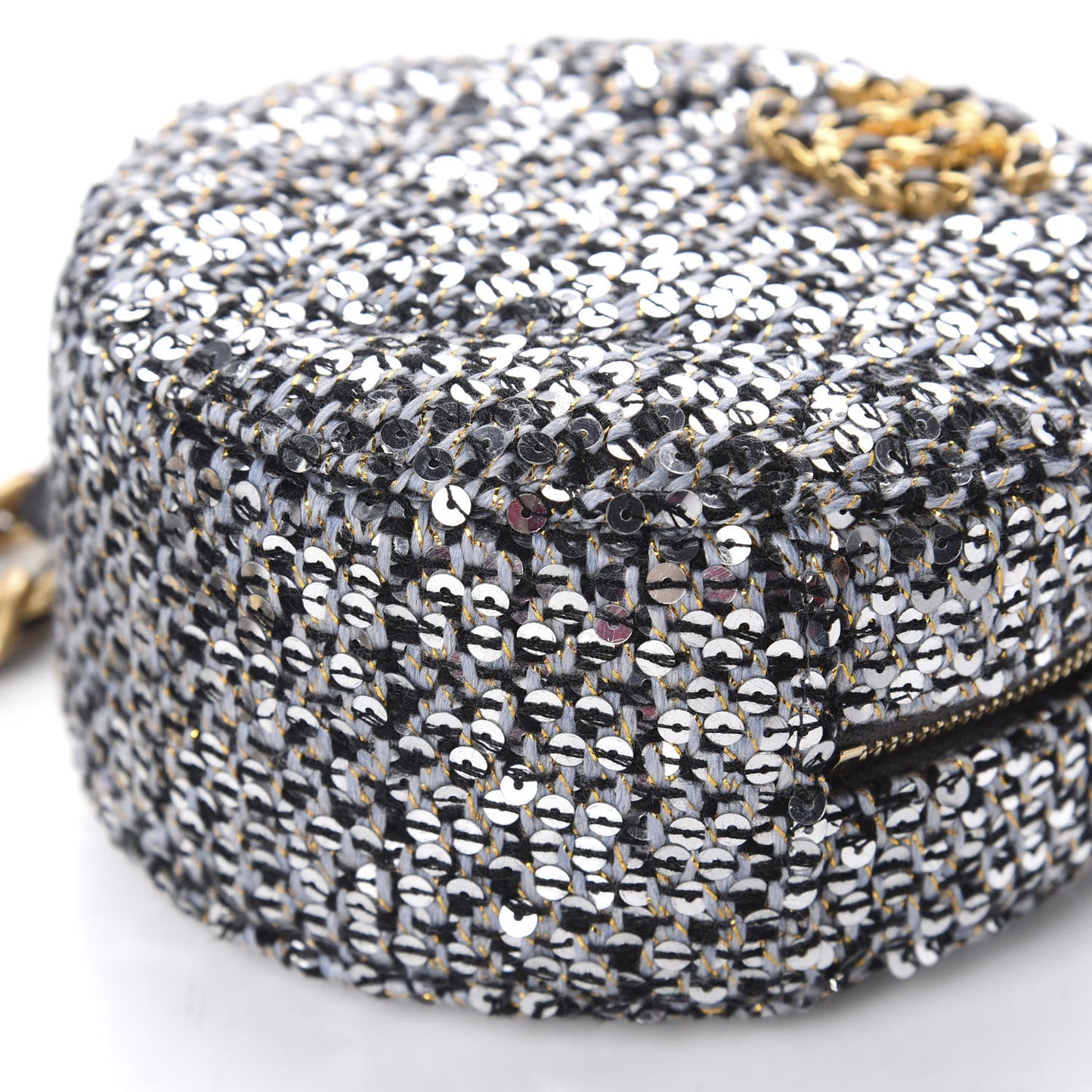 Sequin 19 Round Clutch With Chain Silver Black