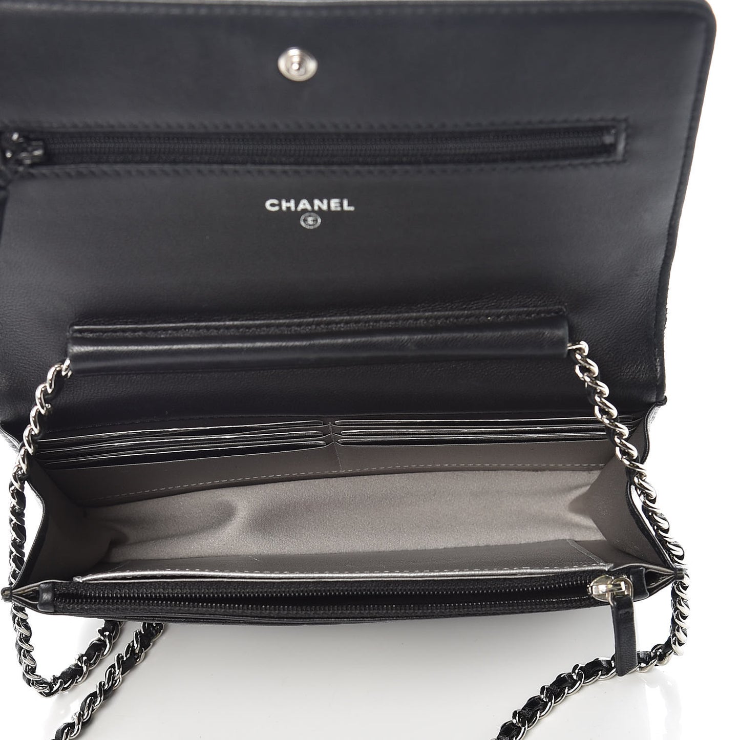 Lambskin Camellia Embossed Wallet On Chain WOC Black