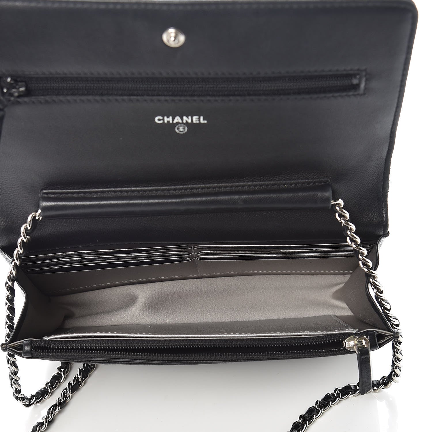 Chanel Lambskin Camellia Embossed Wallet On Chain WOC Black 5 of 18