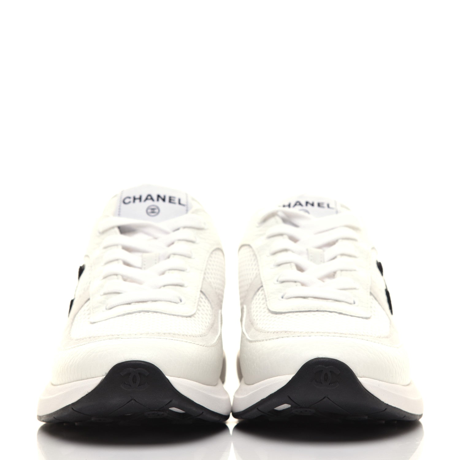 Chanel Calfskin Mesh Lycra Suede Womens Logo Sneakers 38 White 2 of 10